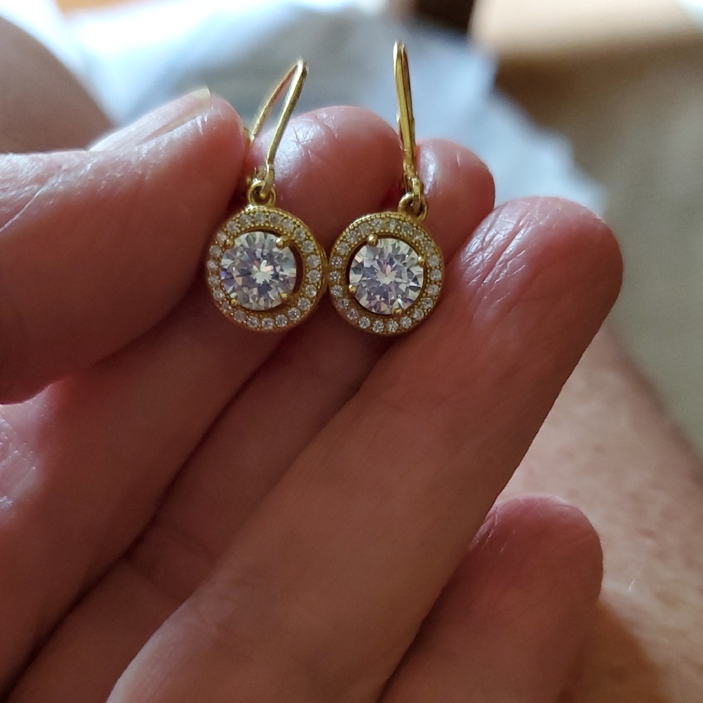 Gold Plated Sterling Silver Halo Drop Earrings